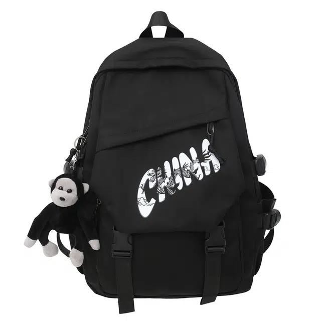 蔻蒂熊 潮牌男士简约百搭大容量旅行背包女初中生高中大学生书包男 尼龙布 双肩包 常规 青少年 米白色/灰色/黑色/蓝色