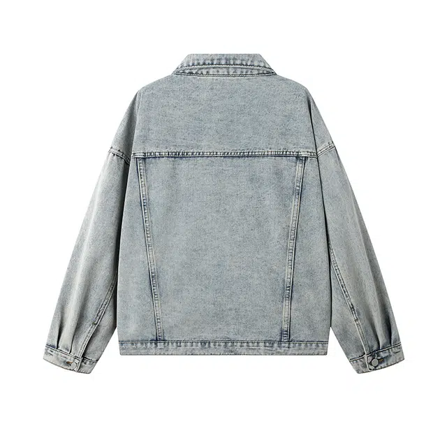 艾梵斯贝 美式复古潮流翻领单排扣经典简约设计水洗工艺廓形法式慵懒风潮酷高街风日常休闲百搭夹克牛仔外套 男女同款