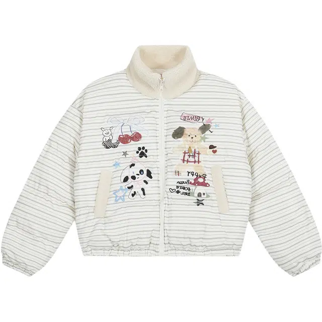 木清清 手绘涂鸦拼色立领短款保暖棉服 女款