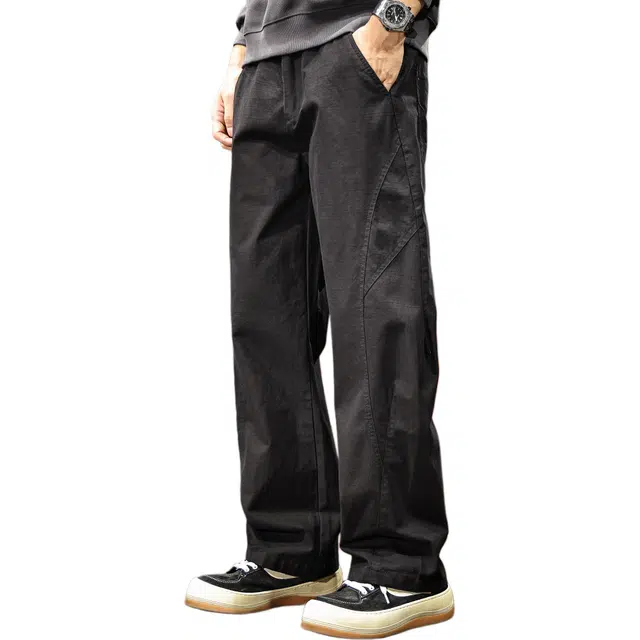 路杰邦 美式高端工装裤男秋季纯棉舒适柔软亲肤时尚百搭高街潮流拼接潮牌直筒宽松户外休闲裤 男女同款