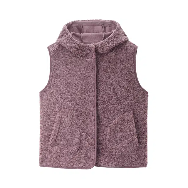 佐丹奴 毛绒绒连帽背心外套泰迪绒保暖休闲马甲 女款