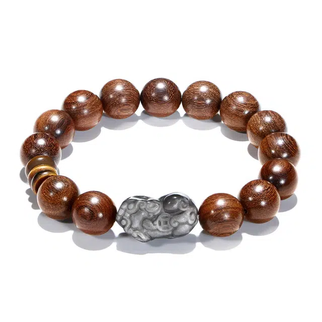 普陀山文创 平安顺遂国潮遍地生财银曜石貔貅聚财纳宝财源滚滚暴富发财有钱花#好运 金丝檀木 手串 男女同款情侣款