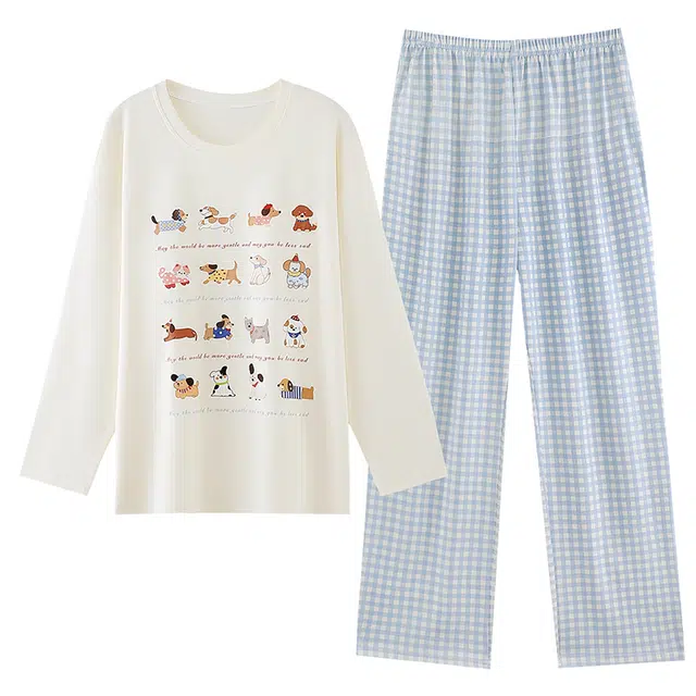 欧诗帛 春秋可外穿舒适纯棉可爱风长袖卡通宽松两件套家居服睡衣套装 女款