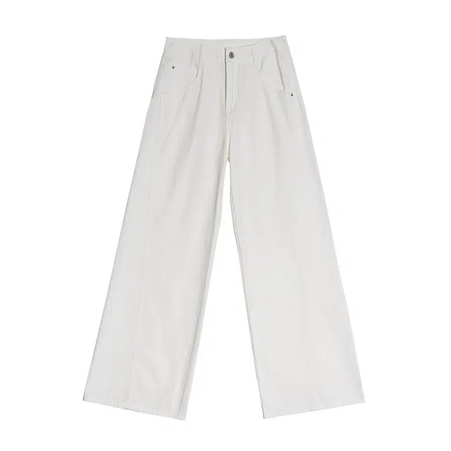 拾籍 拾籍甜酷风白色复古高腰阔腿女垂感宽松显瘦休闲直筒拖地裤牛仔裤 女款