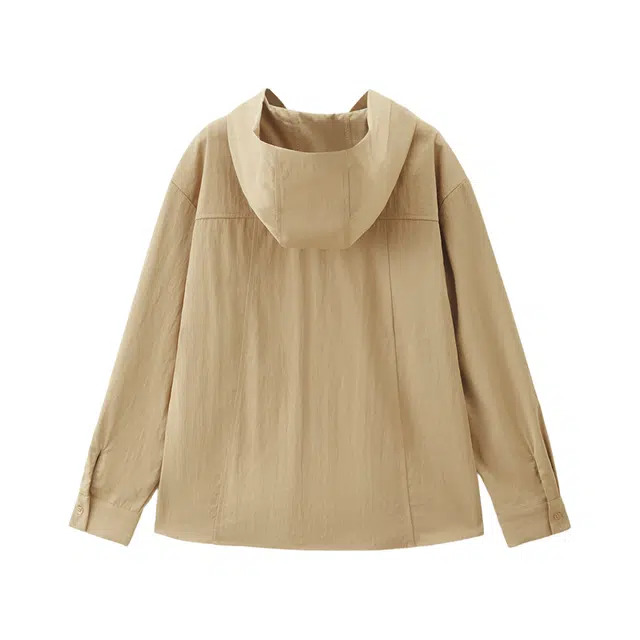 佐丹奴 挺括量感衬衣前短后长宽松连帽长袖衬衫 女款