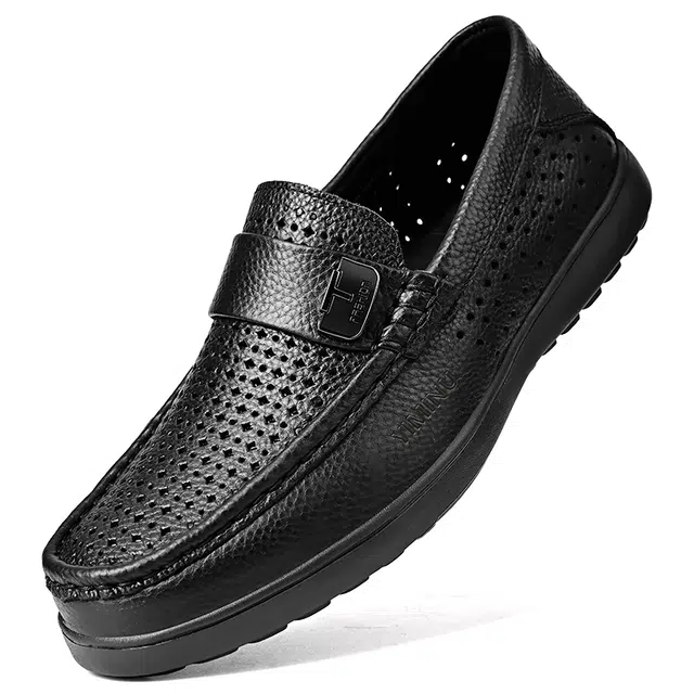 依米奴 夏日 真皮质感 透气镂空 商务正装 职场会议 高颜值 时尚潮流 脚感舒适 低调百搭 日常通勤 休闲鞋 男款 黑色