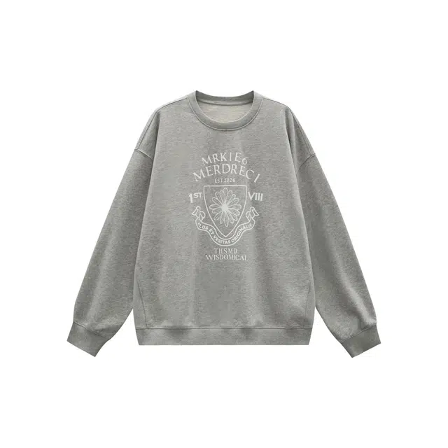 沐晓欣 字母雏菊圆领外套女早秋印花宽松慵懒感百搭长袖上衣卫衣 女款