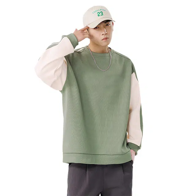 赛瀚 大码体恤男生宽松舒适长袖上衣美式潮牌高街风圆领套头条纹拼接撞色设计基础款青少年时尚百搭潮流帅气日常通勤运动卫衣 男女同款