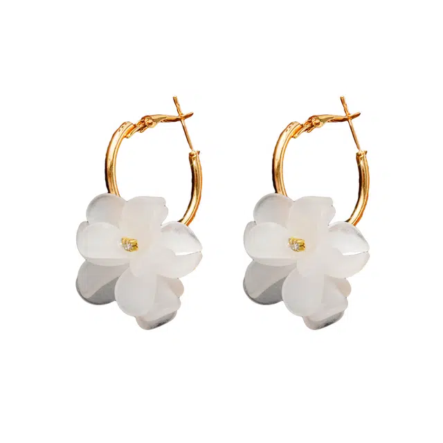 澜耀 雪瓣金环 韩系白花钻饰 超仙小众设计感 铜合金 耳环 女款