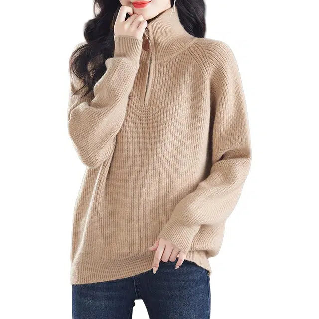 袋鼠 宽松简约减龄翻领质感纹路纯色套头针织衫 女款