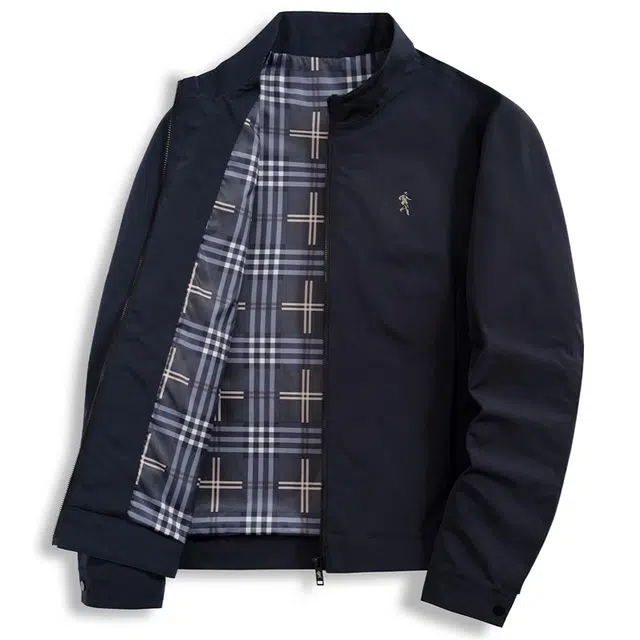 与狼共舞 时尚立领防风舒暖户外格纹内里百搭易打理夹克外套 男款
