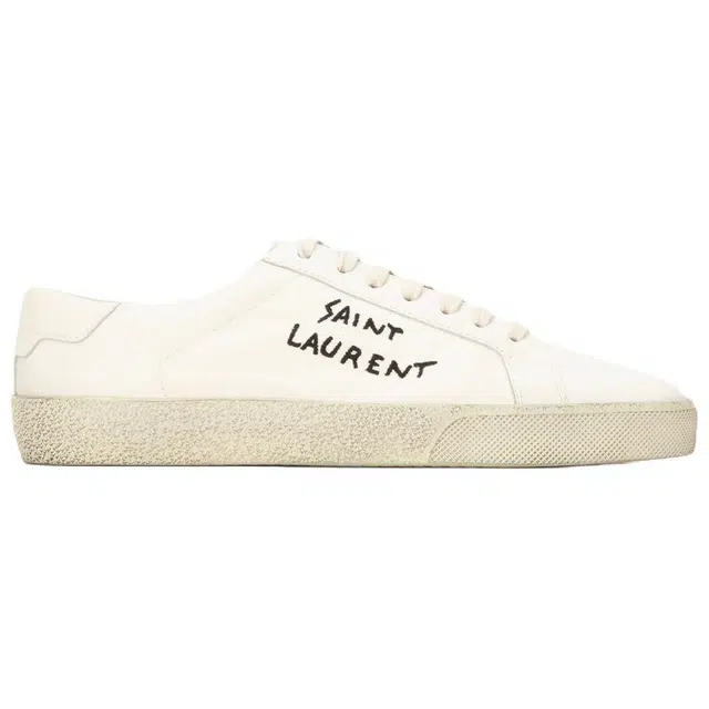 Saint Laurent Leather Low Top Sneakers Cream White