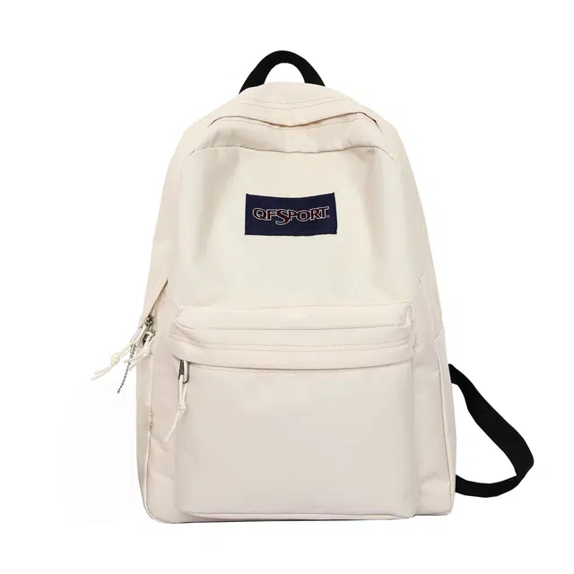 南潇湘 开学书包大容量字母简约休闲女高中生大学生美式高颜值背包 尼龙 双肩包 男女同款情侣款 米白色/黑色/红色/粉红色/湖蓝色