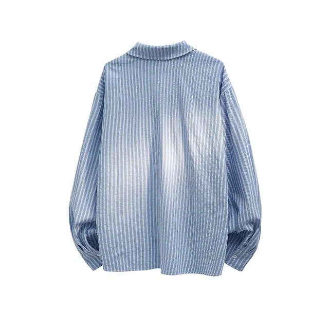 艾梵斯贝 美式复古潮流高级感撕漫男开衫外套文艺风休闲商务简约时尚百搭小众设计感竖条纹长袖衬衫 男款