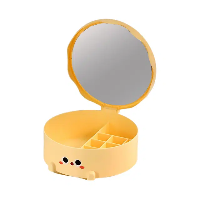 格安诺卡通收纳盒化妆镜梳妆镜桌面折叠小熊蛋糕镜美妆补妆公主镜收纳盒 翻盖