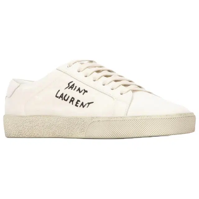 Saint Laurent Leather Low Top Sneakers Cream White