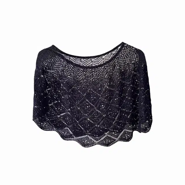 北极绒 夏秋薄款亮片套头衫外搭镂空潮流百搭空调房【赠胸针】 聚酯纤维 披肩 女款