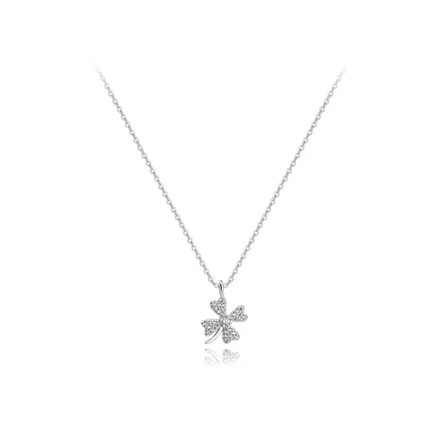 【纯银999 | 四叶草】 六桂福珠宝 经典百搭小众设计轻奢高级感日常精致简约通勤极简约会温柔气质可调节锁骨链 足银 项链 女款