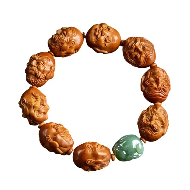 宣华意 国潮复古轻奢高端 手工核雕双面十八罗汉 招财貔貅 财源广进 平安顺遂#好运 单圈文玩 橄榄核 手串 男款