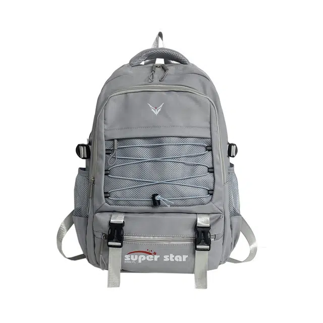 蔻蒂熊 背包女旅行轻便大容量旅游百搭电脑包大学生书包简约减负 涤纶 双肩包 常规 青少年 灰色/卡其色/蓝色