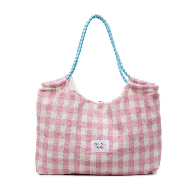 巴朗熊 韩系清新格纹慵懒风托特包大容量通勤时尚百搭 涤纶 单肩包 常规 女款 多色