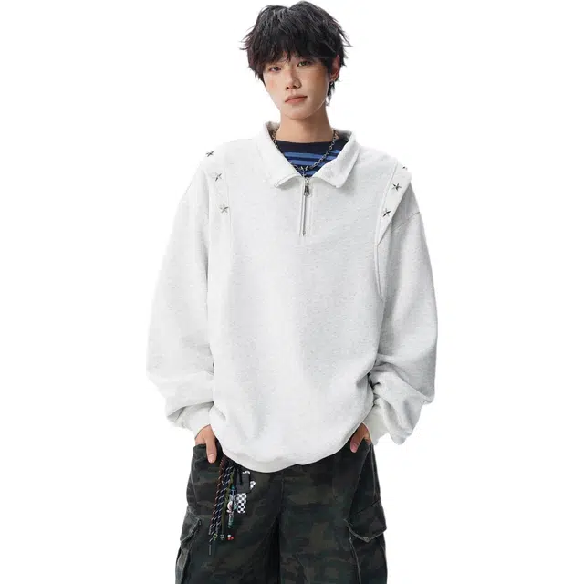 佐菲利 美式星星铆钉重磅痞帅高街小众立领外套上衣卫衣 男女同款