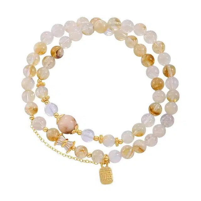 陌阡雪 招财纳福 财源广进 新中式轻奢精致流苏福牌叠戴高级感 时尚小众气质温柔百搭暴富转运聚财#好运天然 黄水晶 手串 女款