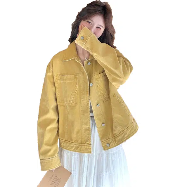 稻草人 时尚翻领短款韩版减龄宽松百搭小众设计牛仔外套 女款