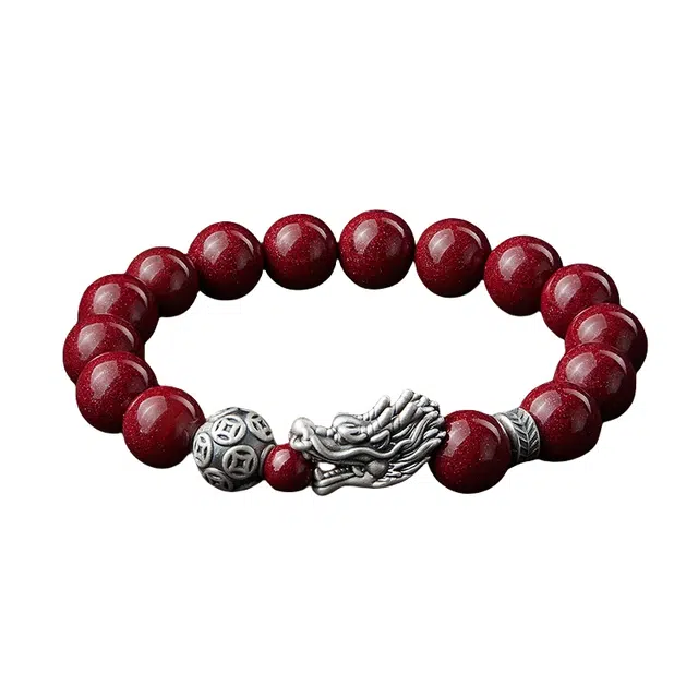 宣华意 【招财暴富】国潮新中式轻奢高端 龙首转运珠 小众设计高级感文玩单圈 时来运转#好运 朱砂 手串 男女同款情侣款