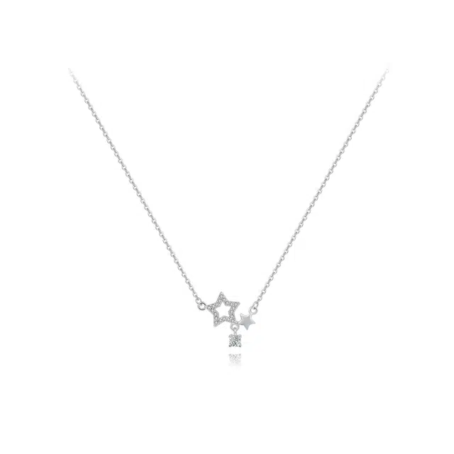 【纯银999 | 星月系列】 六桂福珠宝 经典百搭小众设计高级感日常简约精致通勤轻奢极简约会温柔气质可调节锁骨链 足银 项链 女款