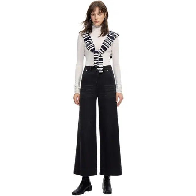 淑好百 复古宽松大阔腿高腰牛仔裤 女款