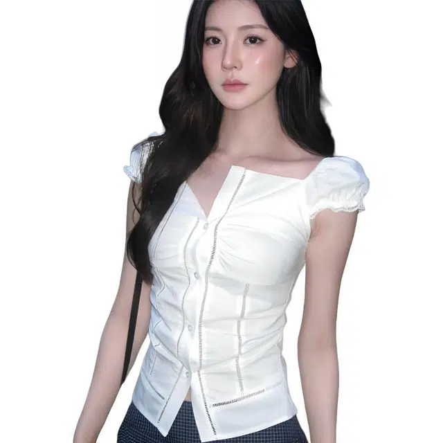 小卷要加油 修身显瘦收腰纯欲百搭独特好看上衣短袖女装衬衫 女款