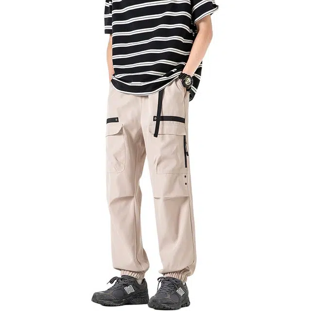 么宁 简约百搭工装裤潮流时尚舒适透气个性痞帅宽松束脚裤户外日常运动休闲裤 男女同款