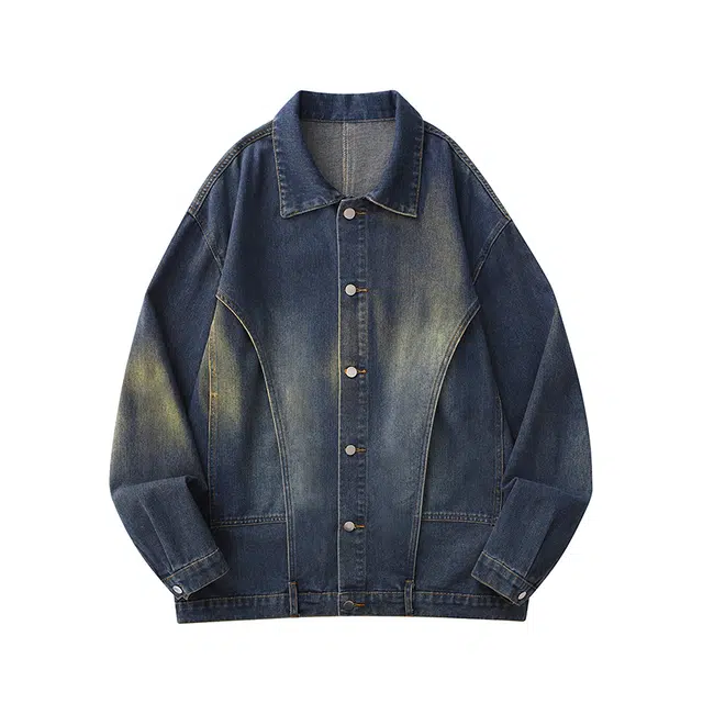 艾梵斯贝 美式复古潮流经典做旧水洗渐变解构拼接小众设计工艺潮酷无性别主义高级感日常通勤百搭宽松休闲情侣牛仔外套 男女同款