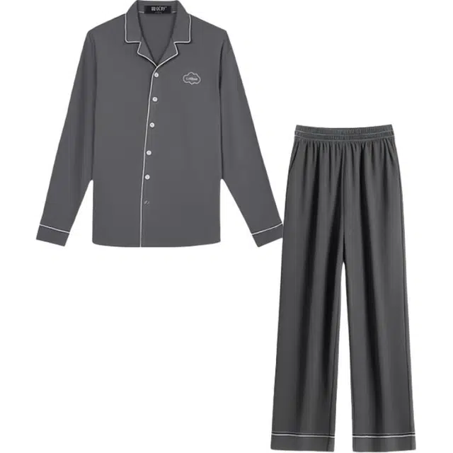 潞优野 纯棉可外穿春秋款长袖家居服大码时尚休闲亲肤睡衣套装 男款