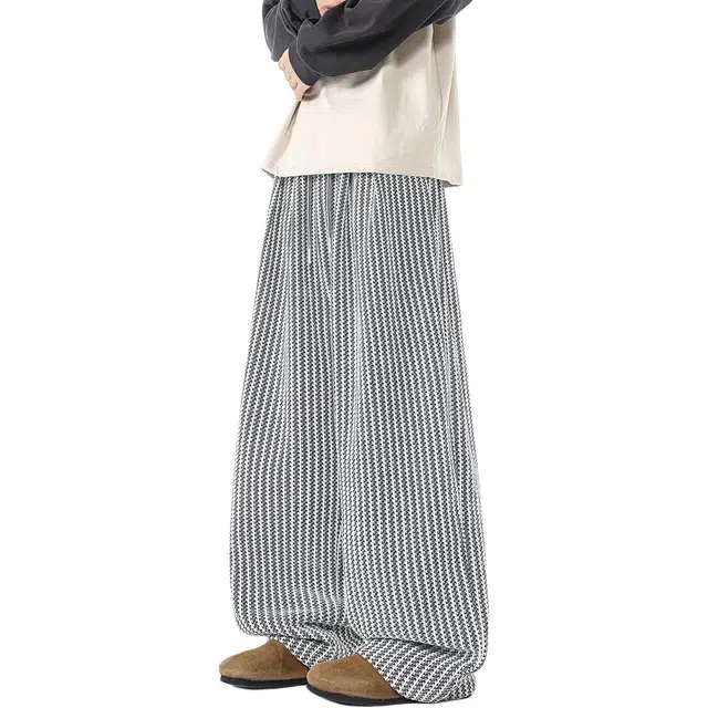 袋鼠 慵懒风条纹美拉德中腰直筒垂感大码松弛感百搭小众设计阔腿长裤休闲裤 男女同款