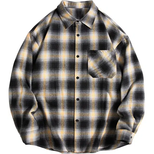 金盾 棉质格子休闲长袖潮牌百搭衬衫 男女同款