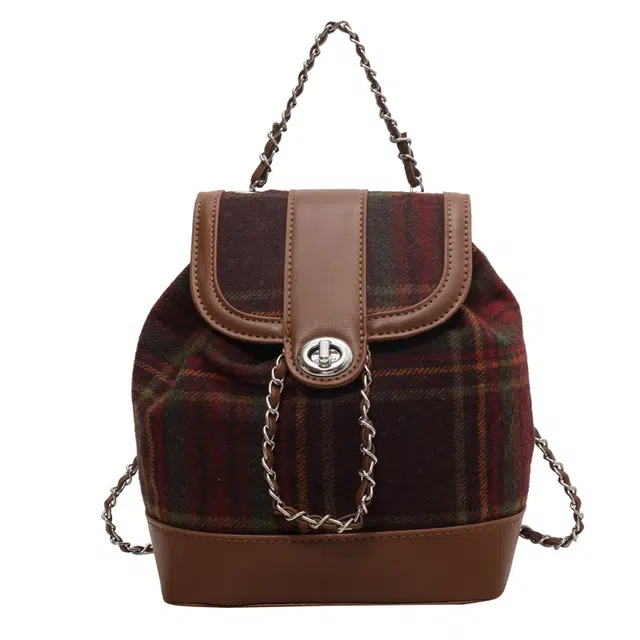 森马 高级感百搭洋气链条百搭时尚 毛呢 双肩包 男女同款情侣款 红色/绿色/棕色