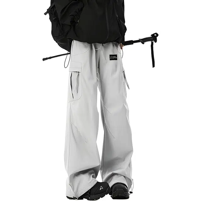 物质公式 美式复古高街痞帅拼接解构大口袋简约宽松百搭长裤运动潮流纯色基础款垂感拖地舒适柔软微喇廊型弯刀工装机能潮牌休闲裤 男女同款