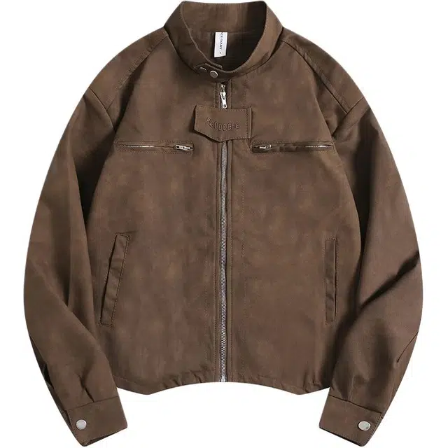 地界二 美式复古短款机车服垫肩高级感痞帅百搭情侣外套夹克 男款