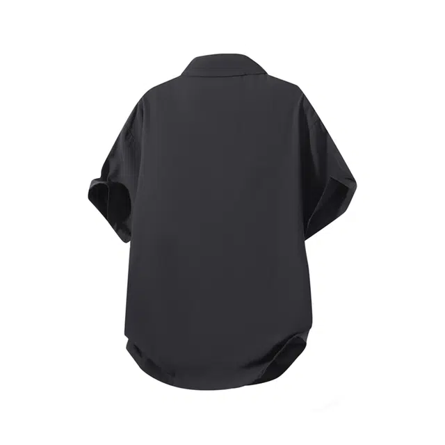 物质公式 美式复古高街潮牌标志纯色基础款学院宽松百搭慵懒风垂感休闲运动舒适柔软翻领开衫日常通勤高级感短袖潮流衬衫 男女同款