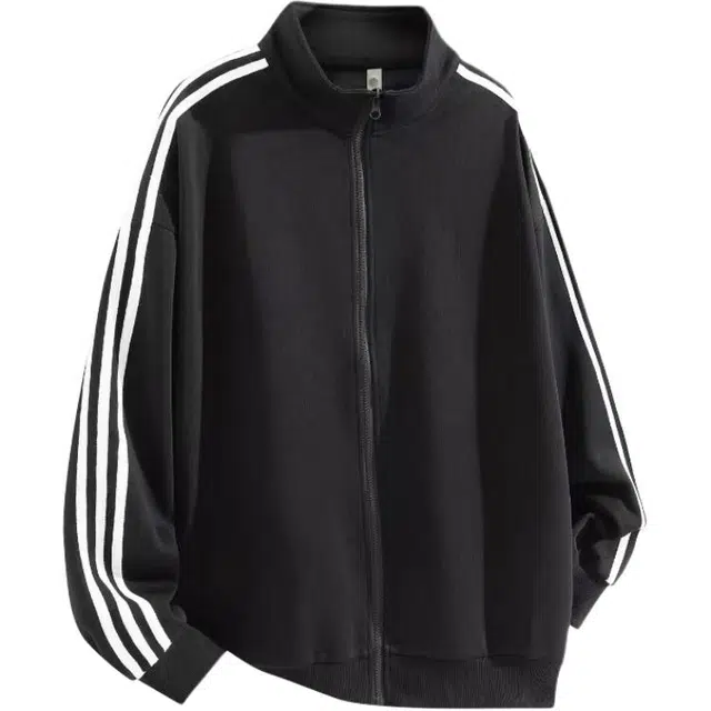 爱肯 美式复古高街学院风经典三条杠开衫简约百搭宽松休闲舒适潮流痞帅学生党长袖外套夹克 男女同款