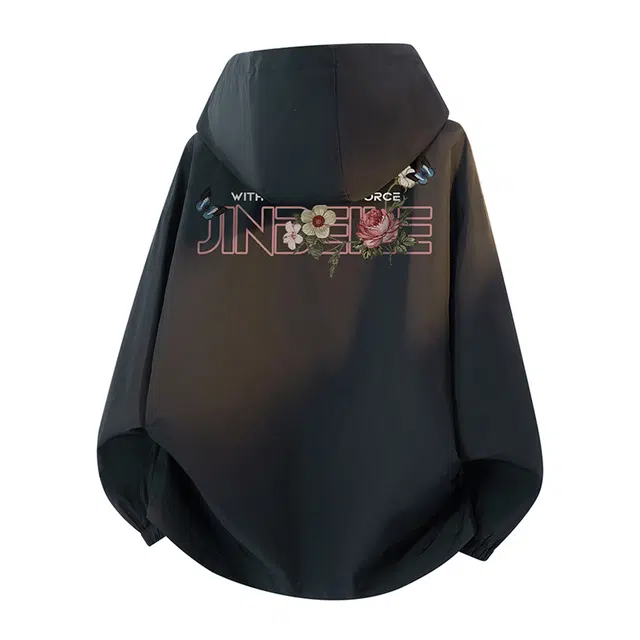 金贝勒 美式高街手绘花卉字母印花基础款简约纯色秋装外套宽松休闲百搭连帽开衫夹克 男女同款