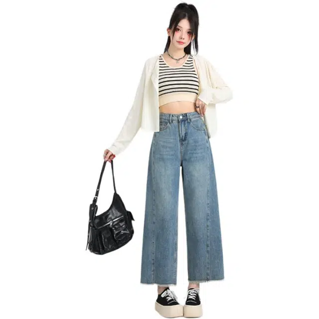 淑好百 复古阔腿春秋季高腰牛仔裤 女款