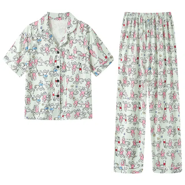 宫蝶 短袖牛奶丝罗马风家居服休闲可外穿开衫睡衣套装 女款