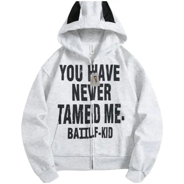 地界二 美式字母小恶魔连帽少年感情侣百搭狗耳朵外套卫衣 男款