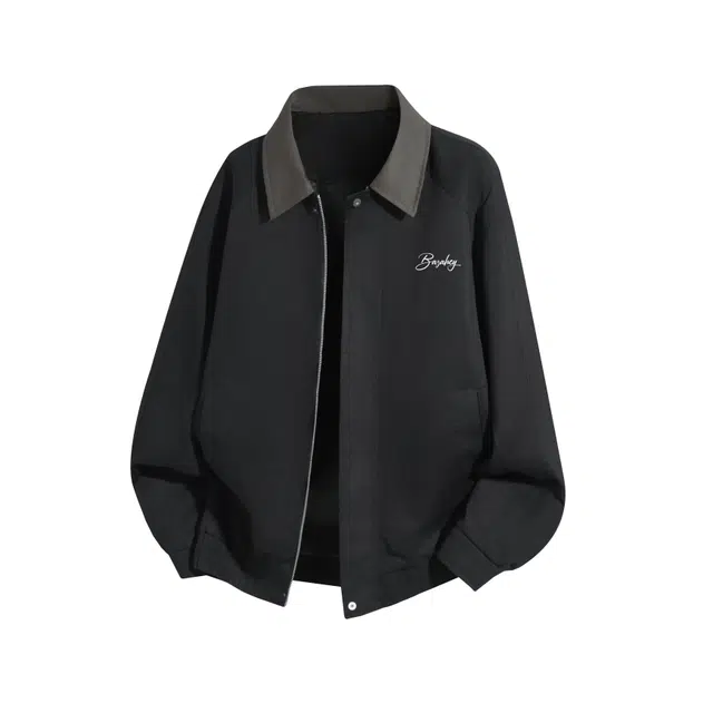 吾皇猫 复古潮牌撞色翻领拉链暗扣设计宽松休闲户外飞行员教练长袖外套夹克 男女同款