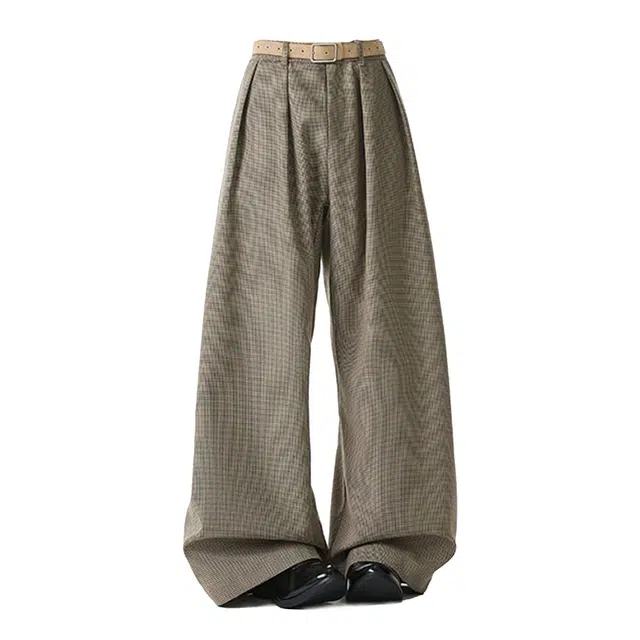 艾梵斯贝 美式复古潮流千鸟格简约设计款无性别主义日常通勤百搭高级感时尚高街法式慵懒风垂感阔腿西裤休闲裤 男女同款