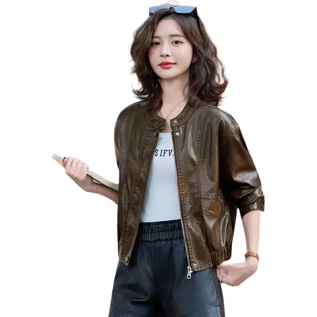 袋鼠 时髦休闲机车夹克时尚气质外套皮衣 女款