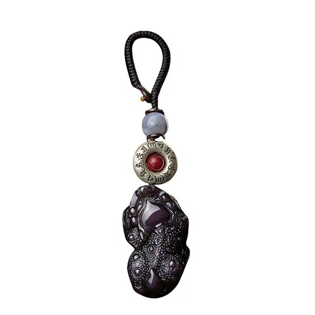 宣华意 国潮中式轻奢高端 招财貔貅公母一对 钥匙扣汽车挂件 高级感平安扣挂饰品 八方来财 平安纳福#好运 黑曜石 吊坠 男女同款情侣款